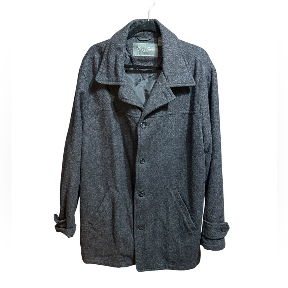 Woodlake Men’s Wool Blend‎ Coat Gray Button Front Classic Overcoat Sz L Winter
